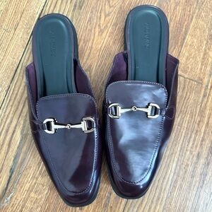 Burgundy Slip on Loafer Mules with Gold Buckle